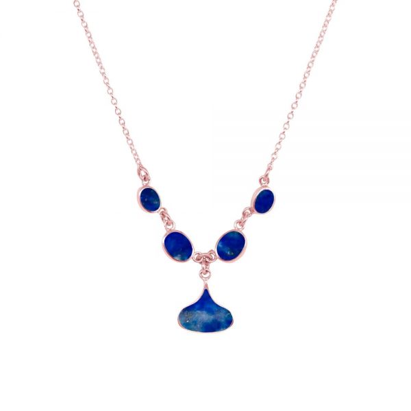 Rose Gold Lapis Five Stone Choker Necklace