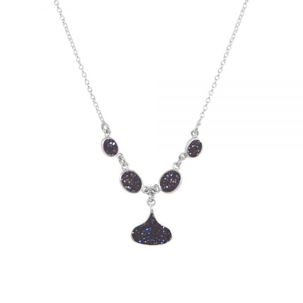 Silver Blue Goldstone Five Stone Choker Necklace