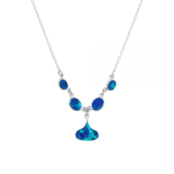 Silver Opalite Cobalt Blue Five Stone Choker Necklace