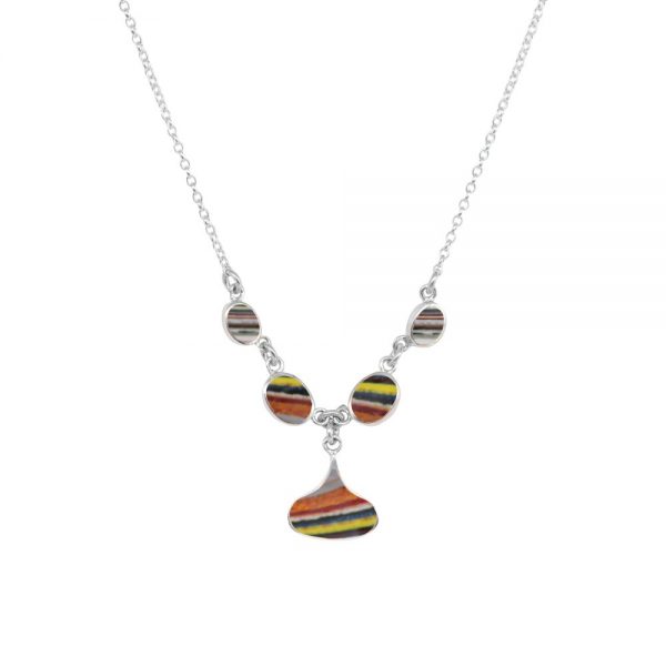 Silver Fordite Five Stone Choker Necklace