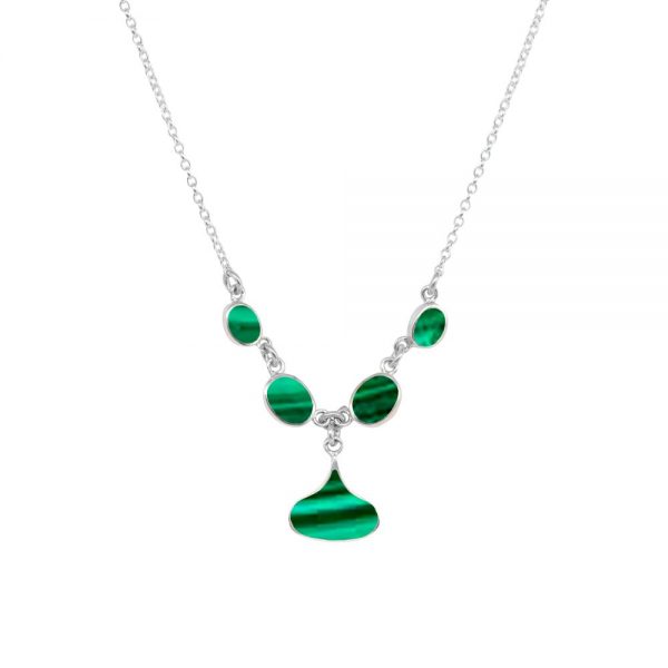 Silver Malachite Five Stone Choker Necklace