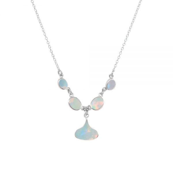 Silver Opalite Sun Ice Five Stone Choker Necklace