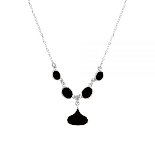 Silver Whitby Jet Five Stone Choker Necklace