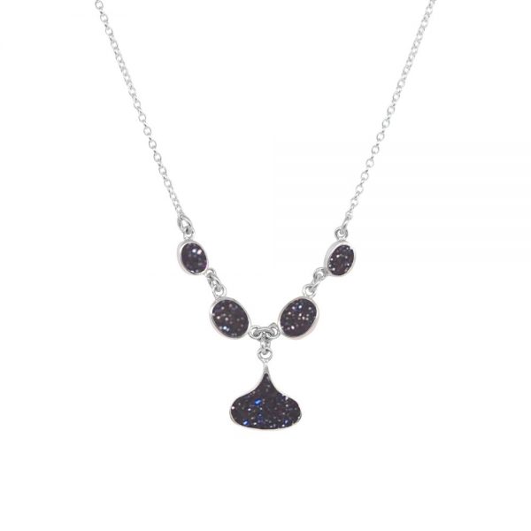 White Gold Blue Goldstone Five Stone Choker Necklace