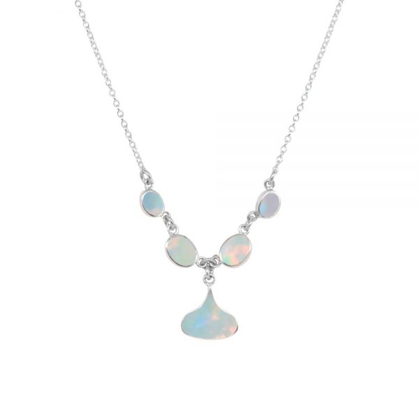 White Gold Opalite Sun Ice Five Stone Choker Necklace