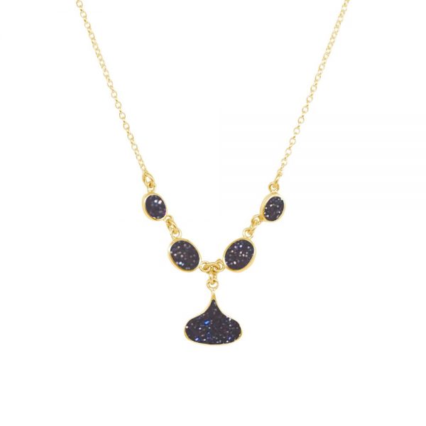 Yellow Gold Blue Goldstone Five Stone Choker Necklace