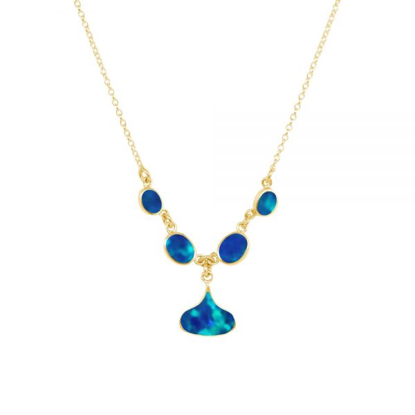 Yellow Gold Opalite Cobalt Blue Five Stone Choker Necklace