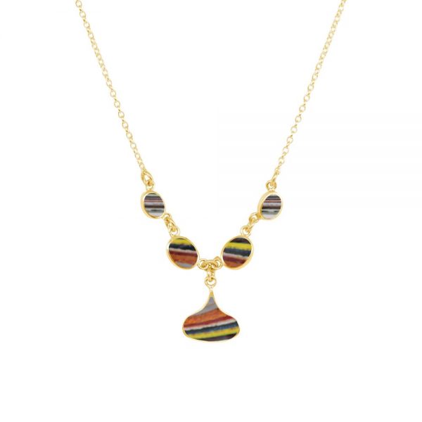 Yellow Gold Fordite Five Stone Choker Necklace