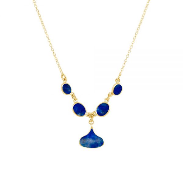 Yellow Gold Lapis Five Stone Choker Necklace