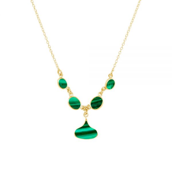 Yellow Gold Malachite Five Stone Choker Necklace