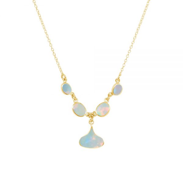 Yellow Gold Opalite Sun Ice Five Stone Choker Necklace