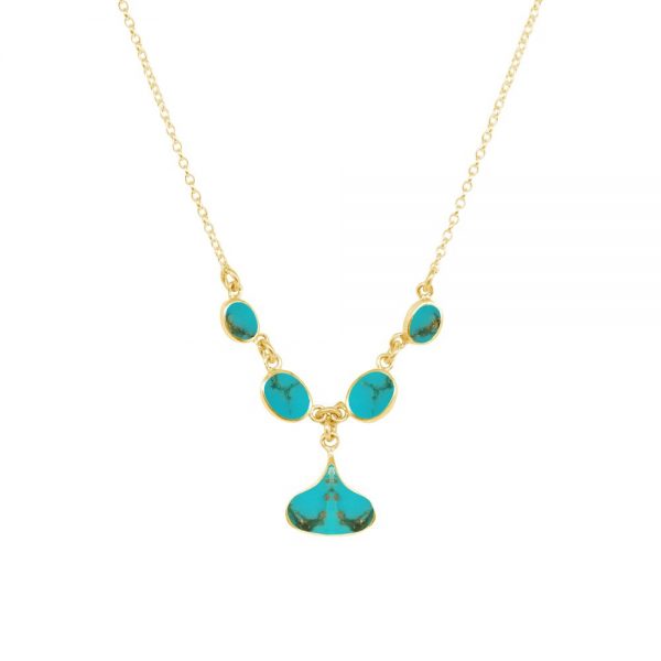 Yellow Gold Turquoise Five Stone Choker Necklace