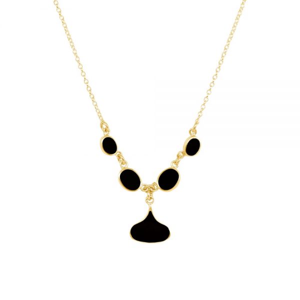 Yellow Gold Whitby Jet Five Stone Choker Necklace