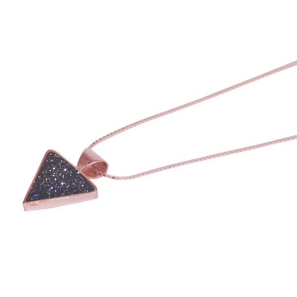 Rose Gold Blue Goldstone Triangular Pendant