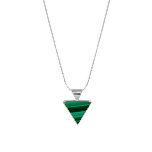 White Gold Malachite Triangular Pendant