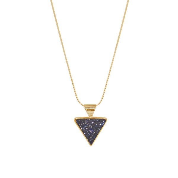 Yellow Gold Blue Goldstone Triangular Pendant