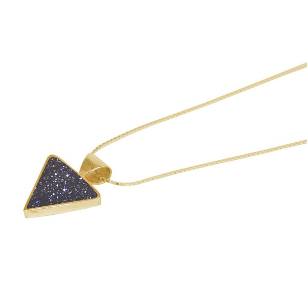 Yellow Gold Blue Goldstone Triangular Pendant