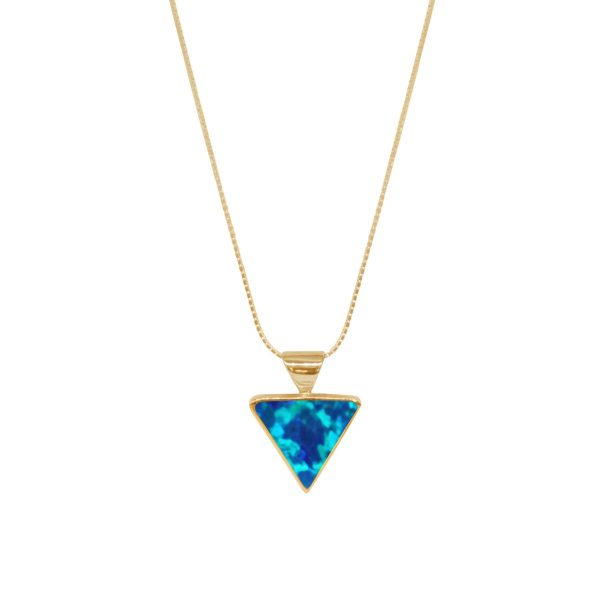 Yellow Gold Opalite Cobalt Blue Triangular Pendant