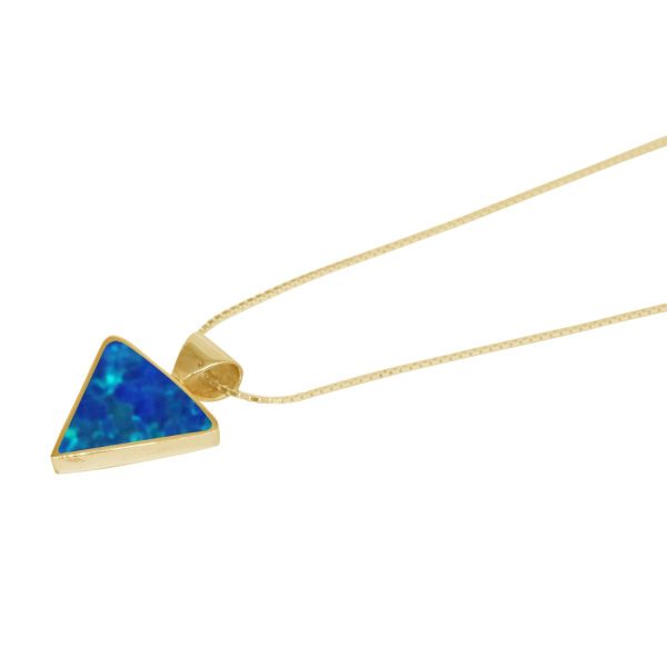 Yellow Gold Opalite Cobalt Blue Triangular Pendant